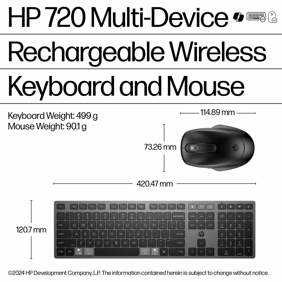 HP Multi-Device Ultra-Fast Rechargeable Wireless Keyboard and Mouse Combo