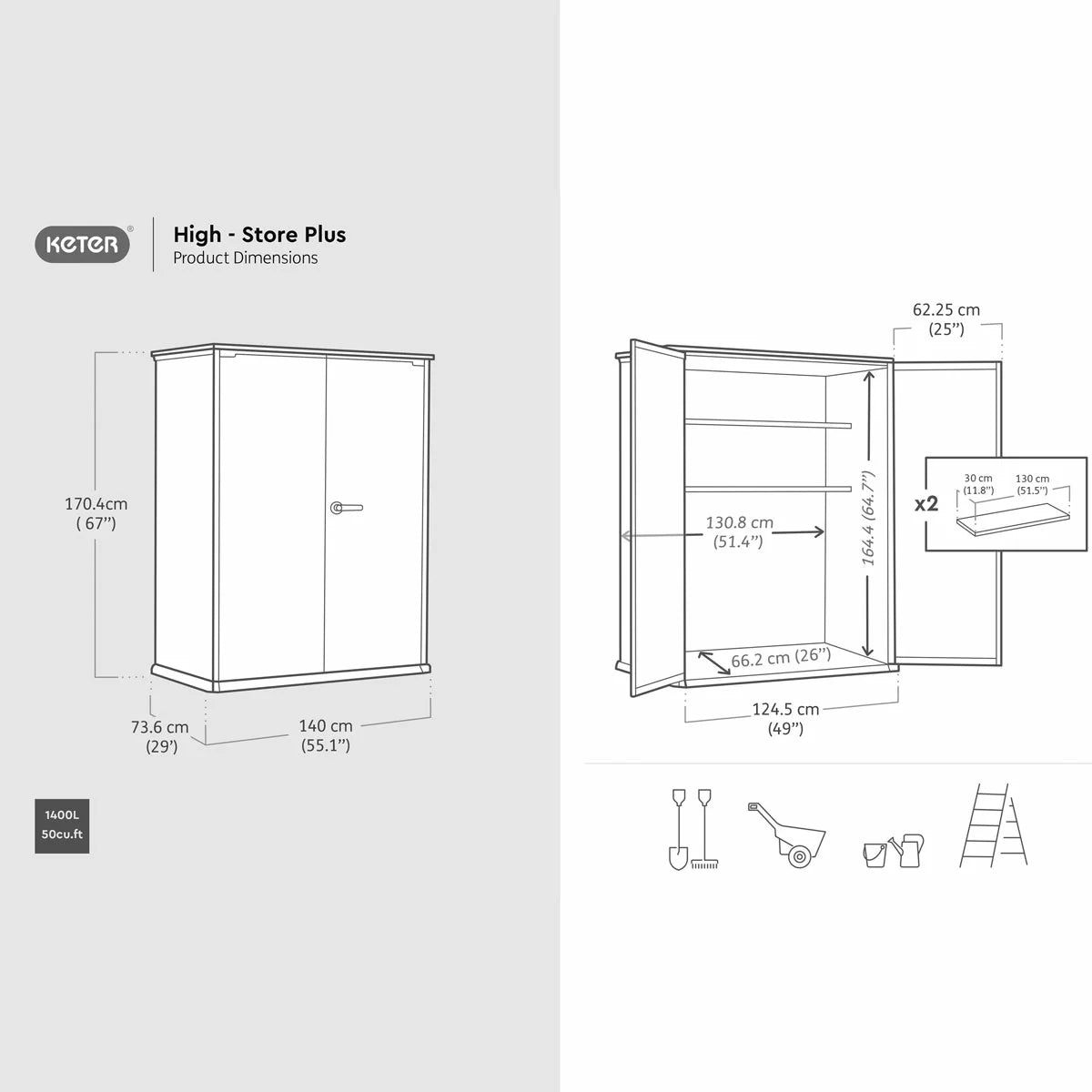 Keter Rosewood 4ft 6" x 2ft 4" (1.4 x 0.7m) 1, 415 Litre Vertical Storage Shed