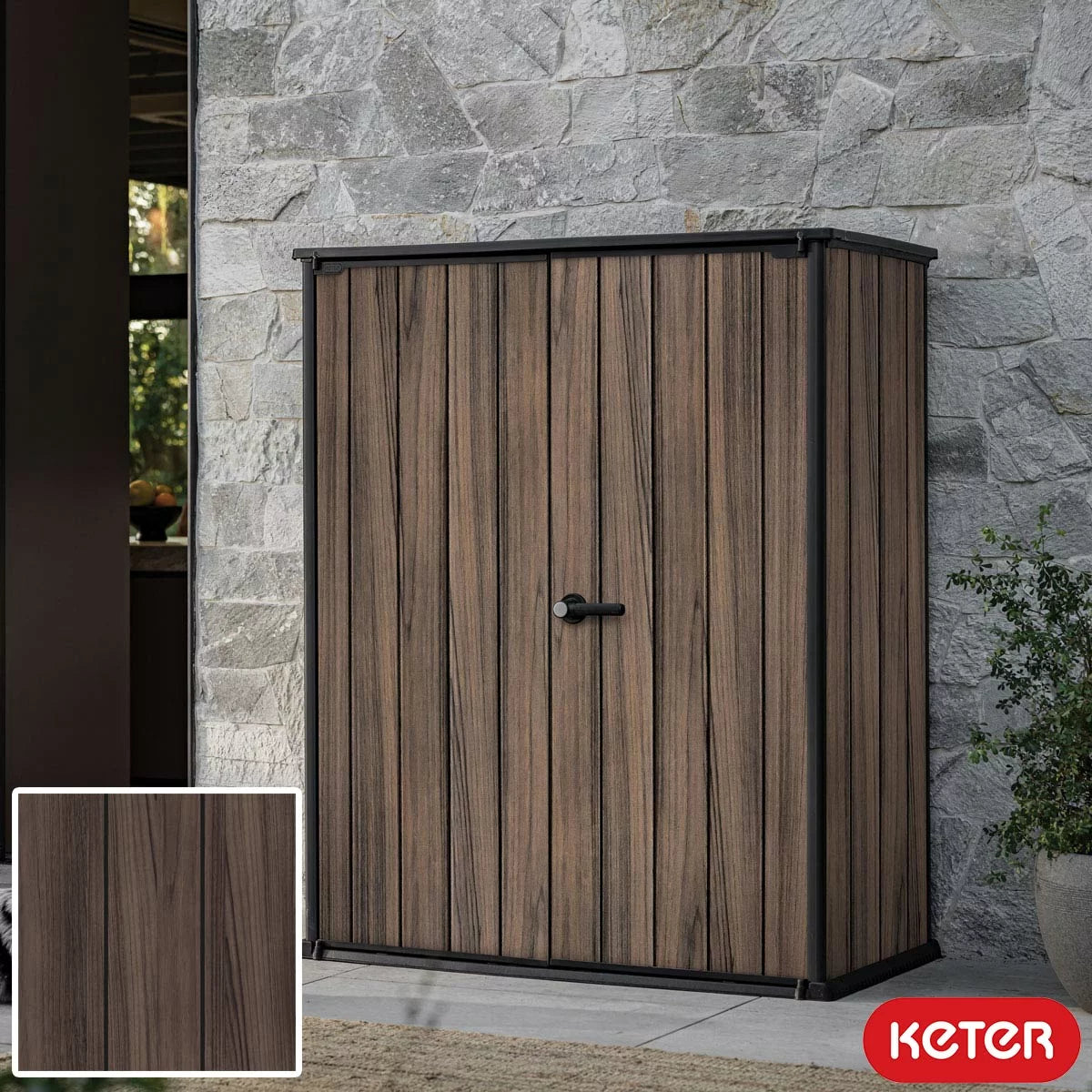 Keter Rosewood 4ft 6" x 2ft 4" (1.4 x 0.7m) 1, 415 Litre Vertical Storage Shed