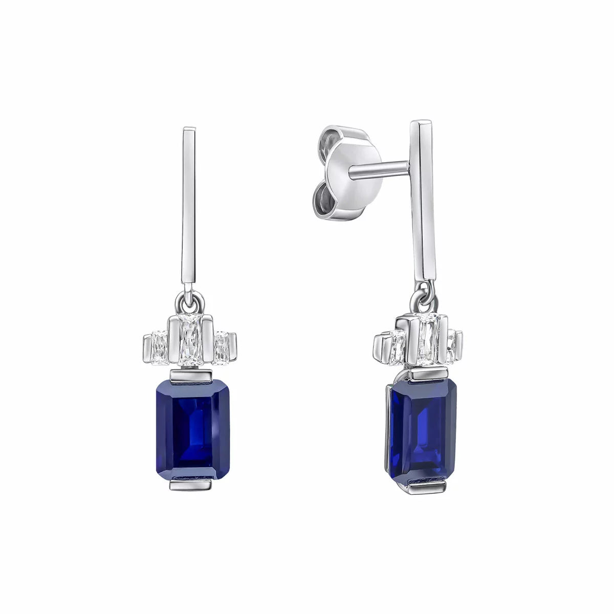 Diamonfire Sterling Silver Drop Earrings with Emerald cut Cubic Zirconia