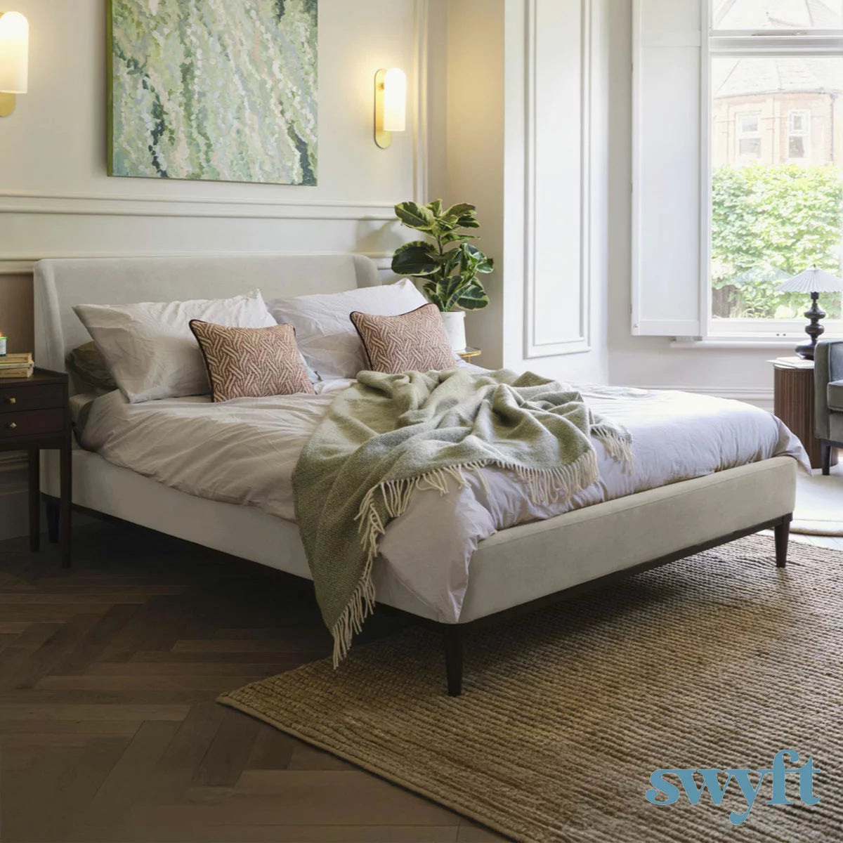 Swyft Bed 02 Beige Velvet Bed Frame in 3 Sizes