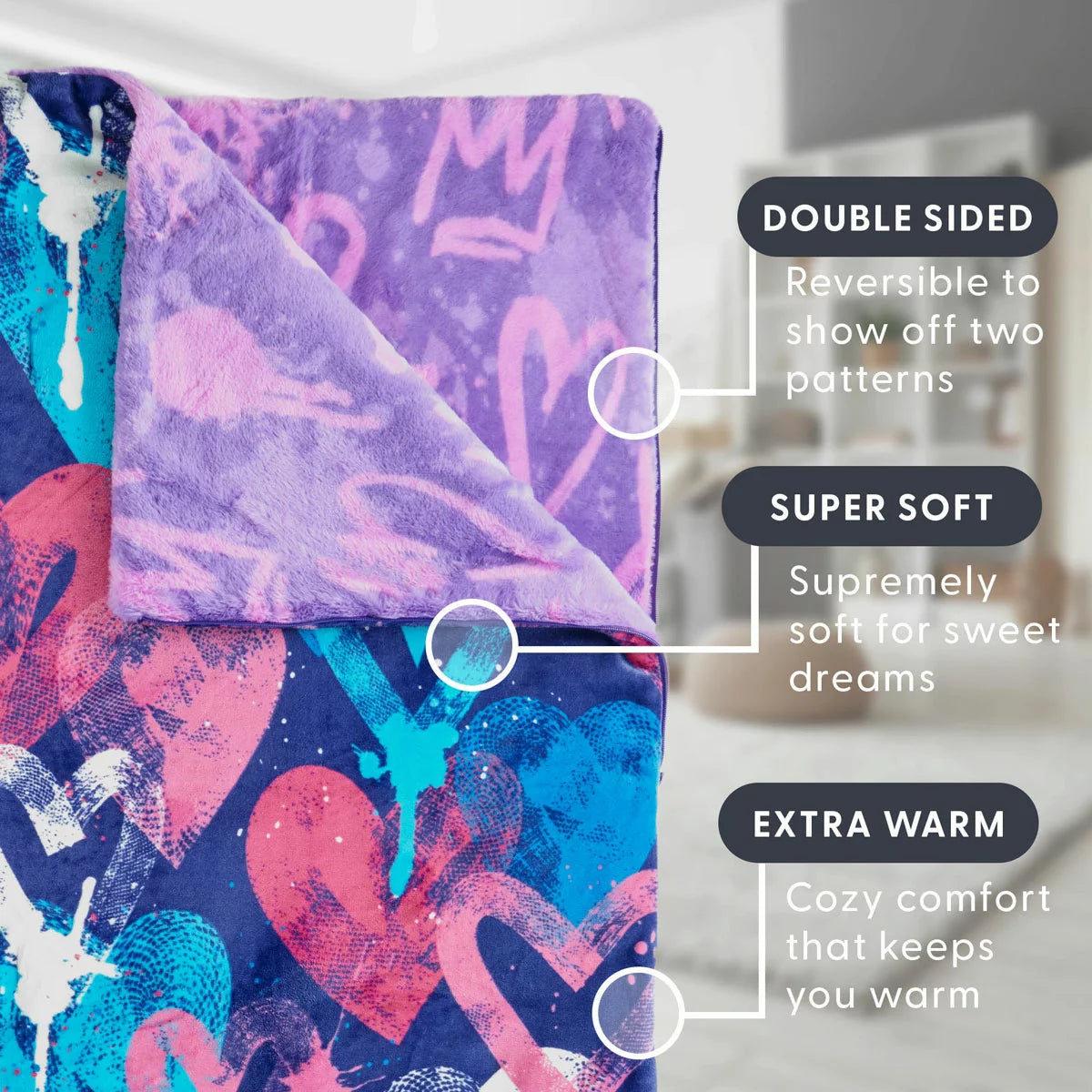 Ashford Home Faux Fur Slumber Bag Blanket in 2 Designs, 137 x 142 cm