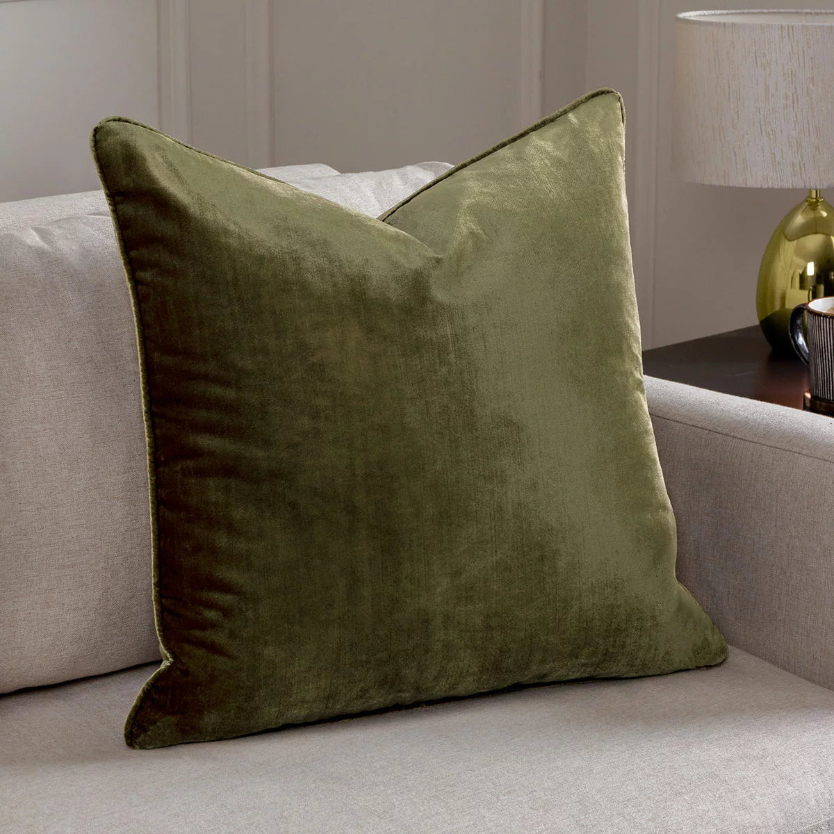 Paoletti Luxe Olive Velvet Feather Fill Cushion 2 Pack, 55 x 55 cm