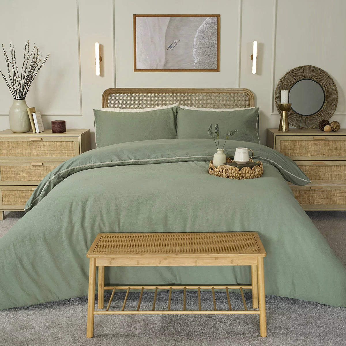 Belledorm Avantika Sage Cotton Bedding Set in 4 Sizes