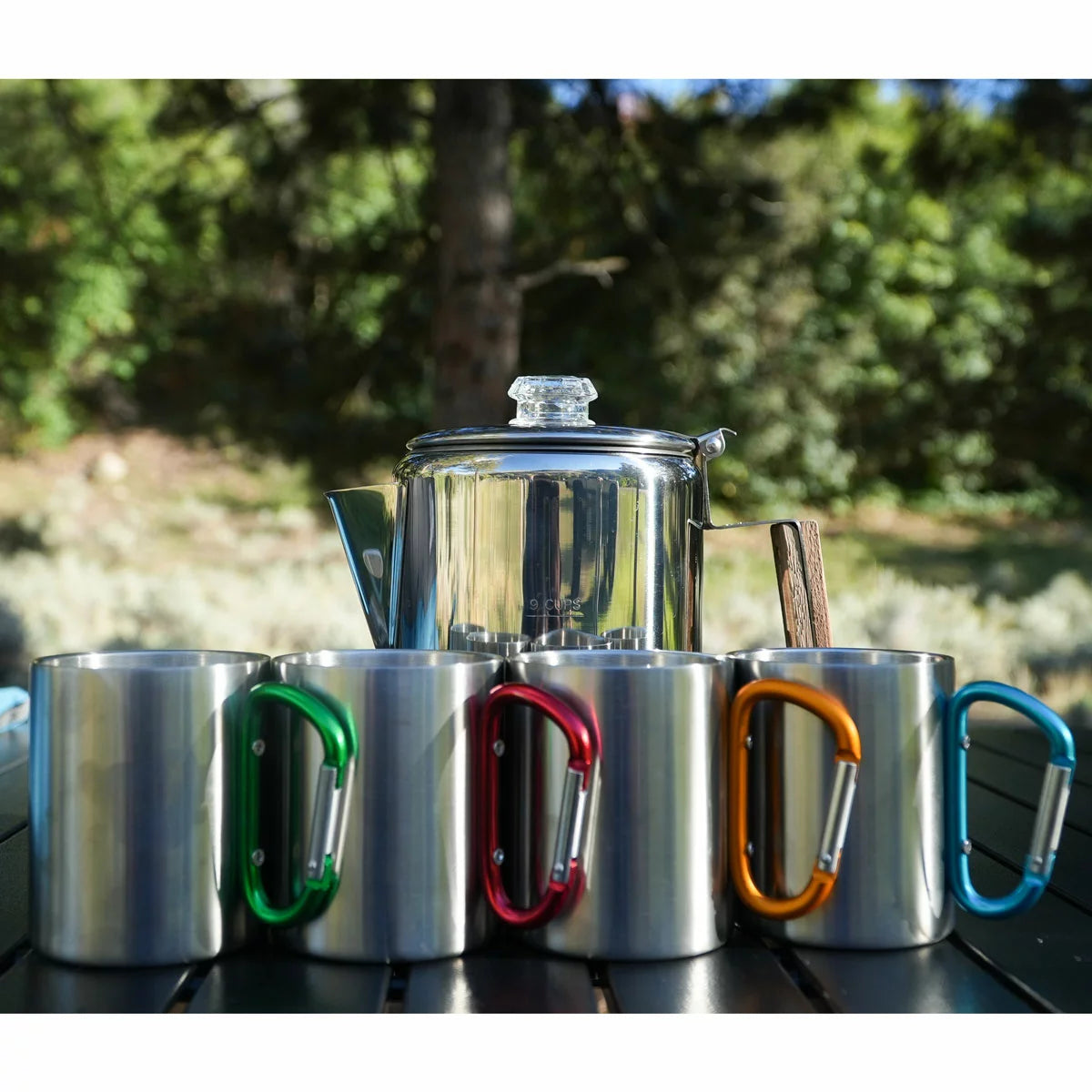 Alpine Mountain Gear Coffee Percolator With 4 Carabiner Mugs