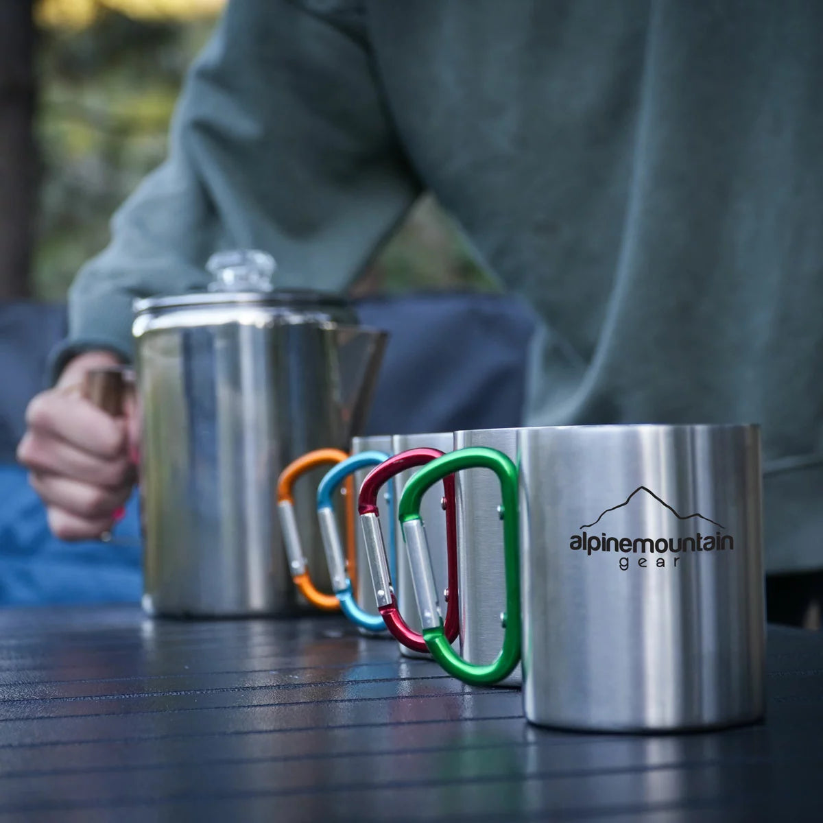 Alpine Mountain Gear Coffee Percolator With 4 Carabiner Mugs