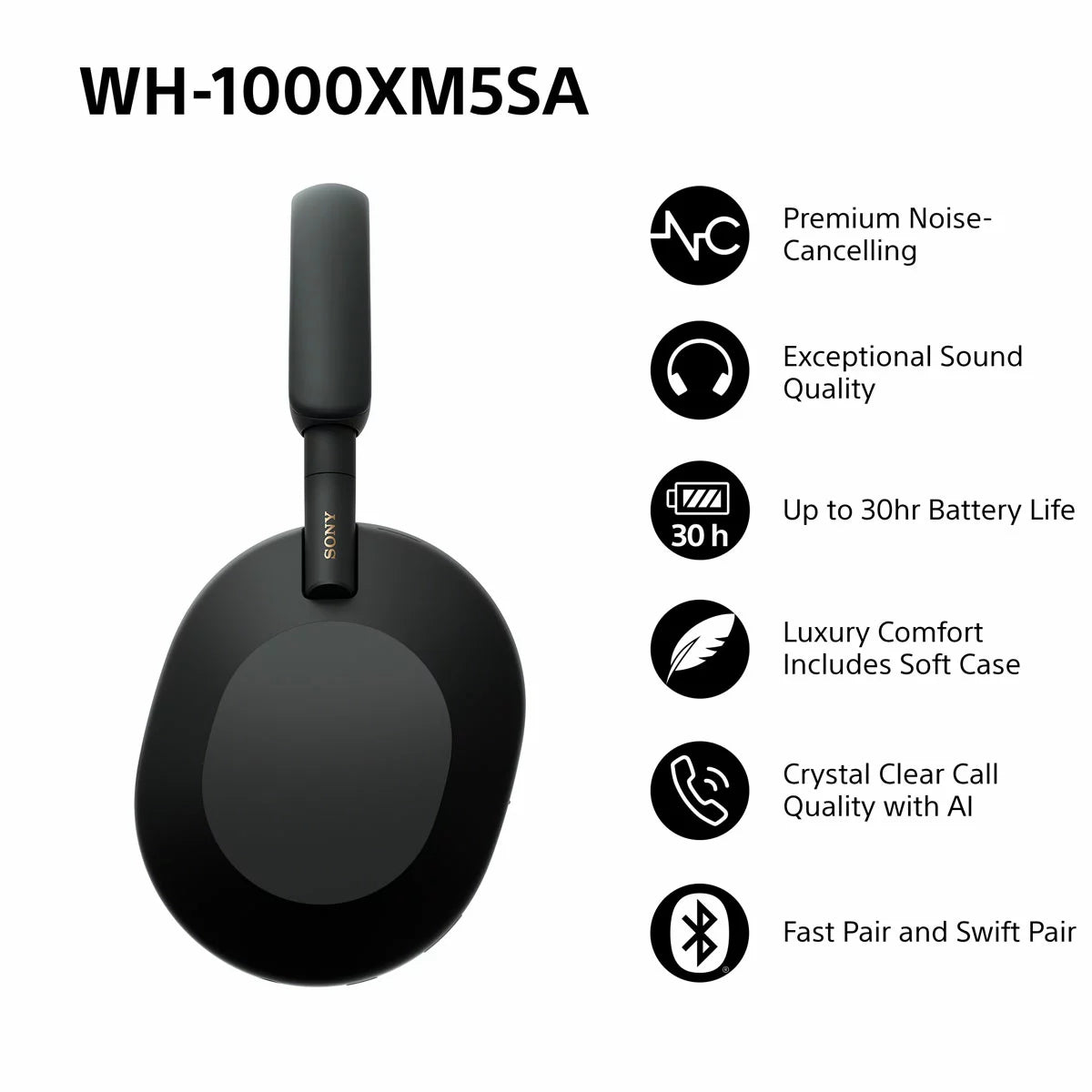 Sony WH-1000XM5SA Over-Ear Wireless Headphones in Black