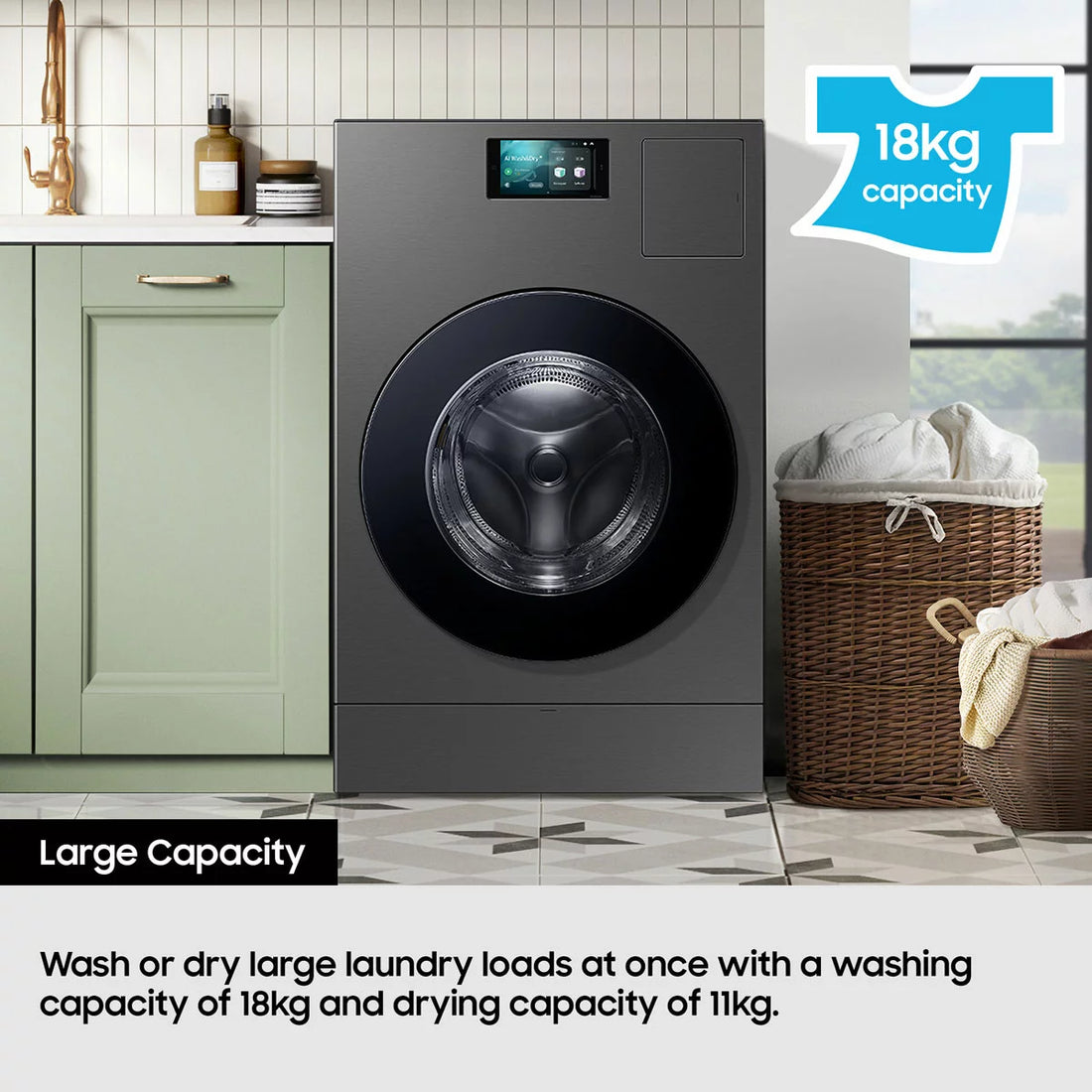 Samsung Series 9 Large Capacity WD18DB8995BZT1 18kg / 11kg Washer Dryer, A Rated