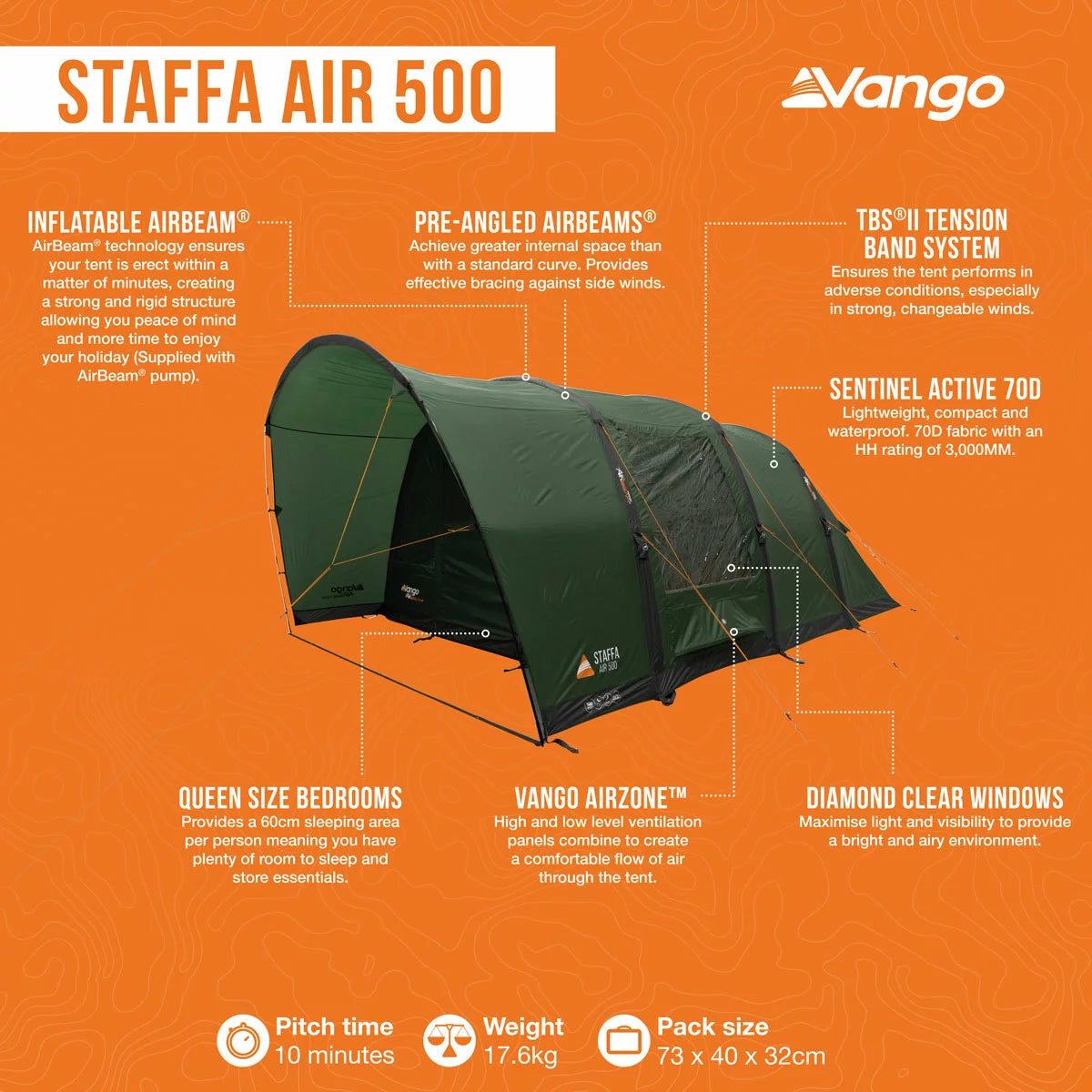 Vango Staffa Air 500 Inflatable Tent, 5 Person