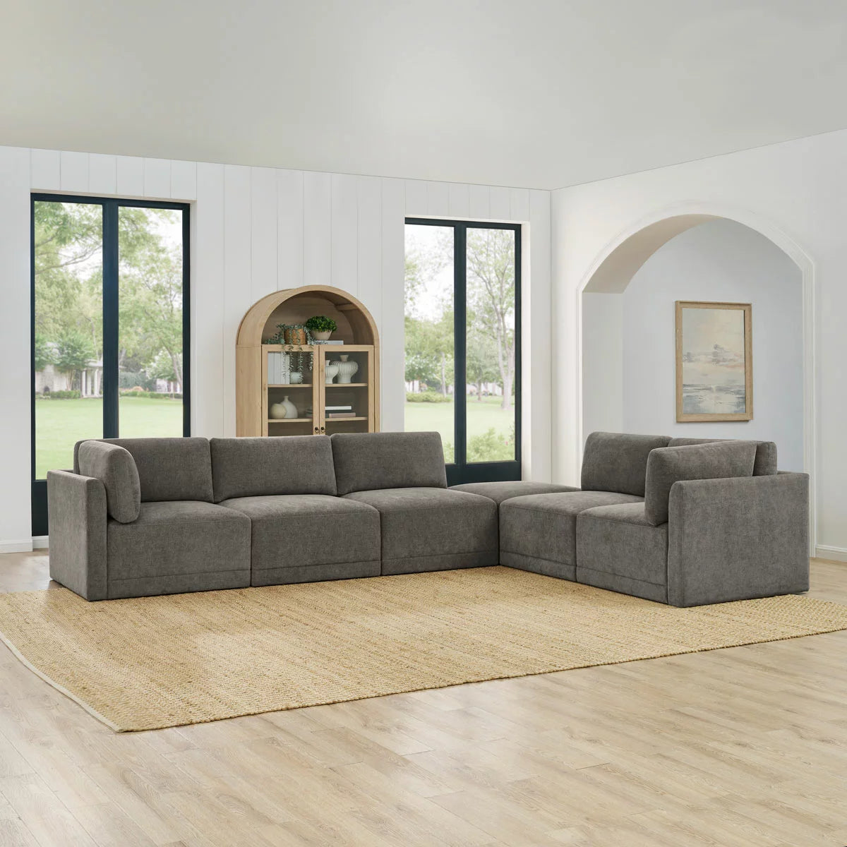 Thomasville Fallon Grey 6 Piece Modular Fabric Sofa