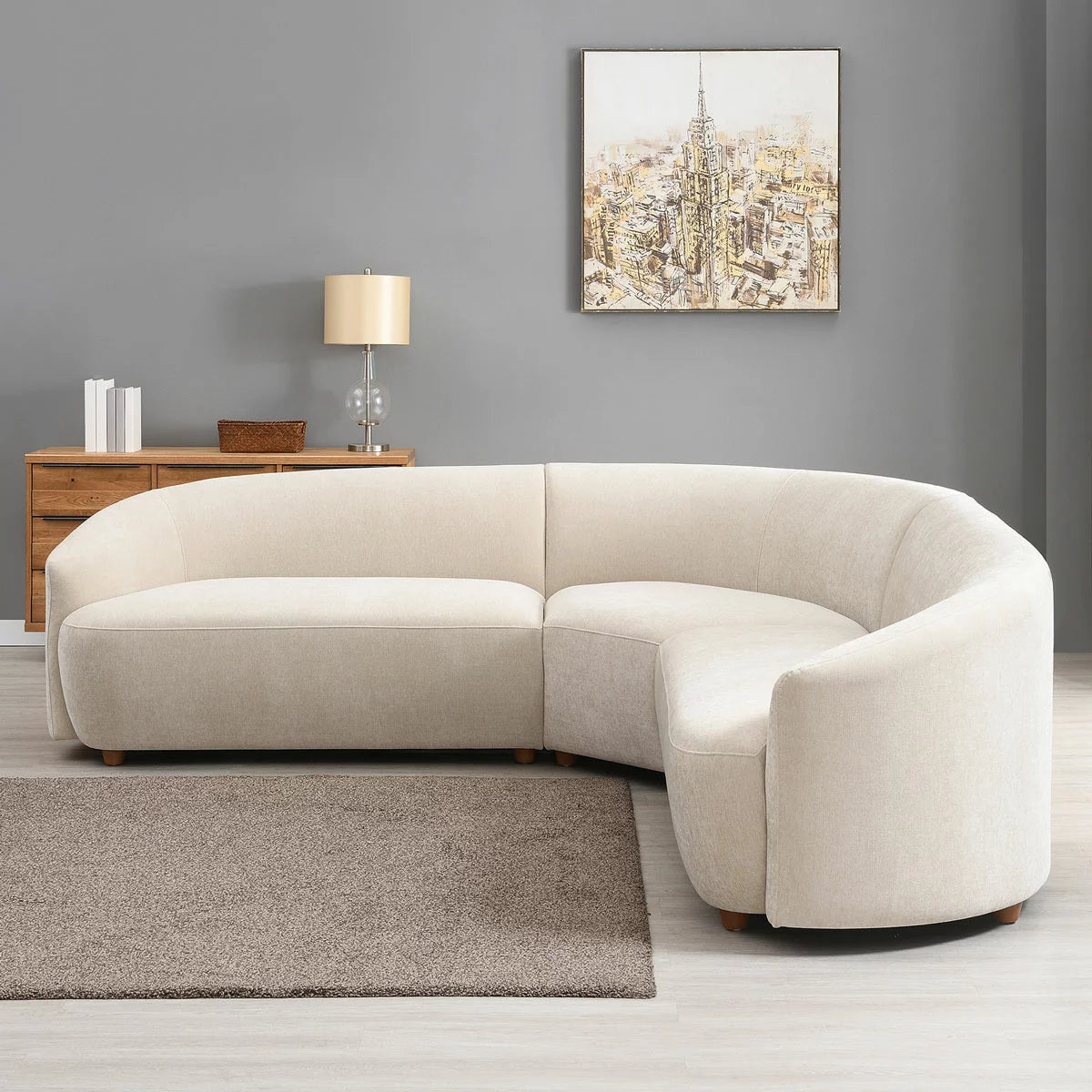 Dolen Beige Fabric 3 Piece Corner Sofa
