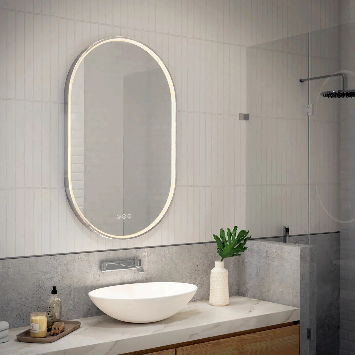 Artika Royce Oval LED Chrome Mirror with Demister