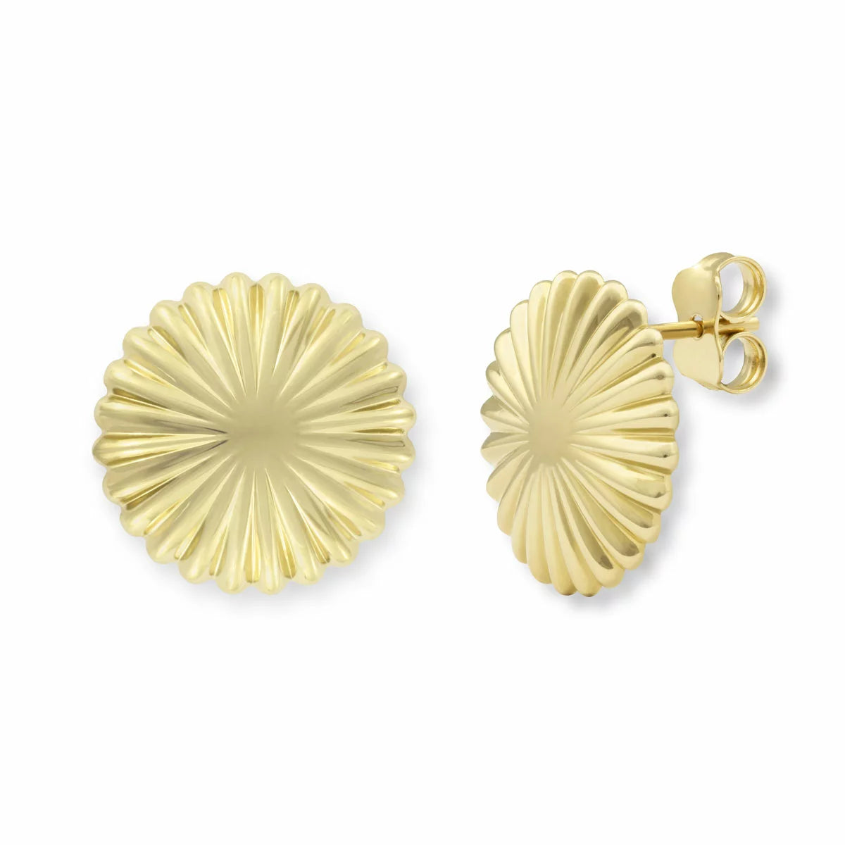14ct Yellow Gold Textured Disc Stud Earrings