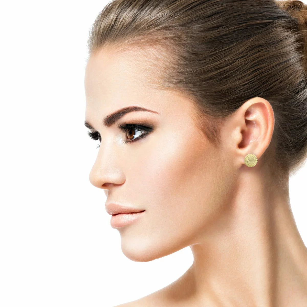 14ct Yellow Gold Textured Disc Stud Earrings