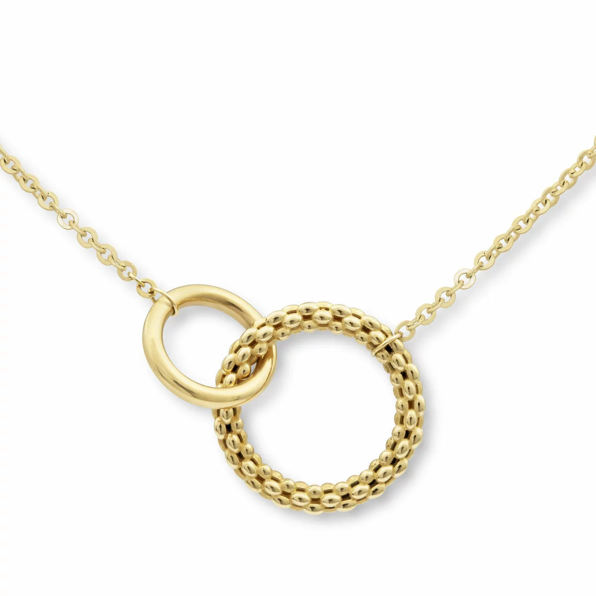 14ct Yellow Gold Textured Interlocking Hoop Necklace