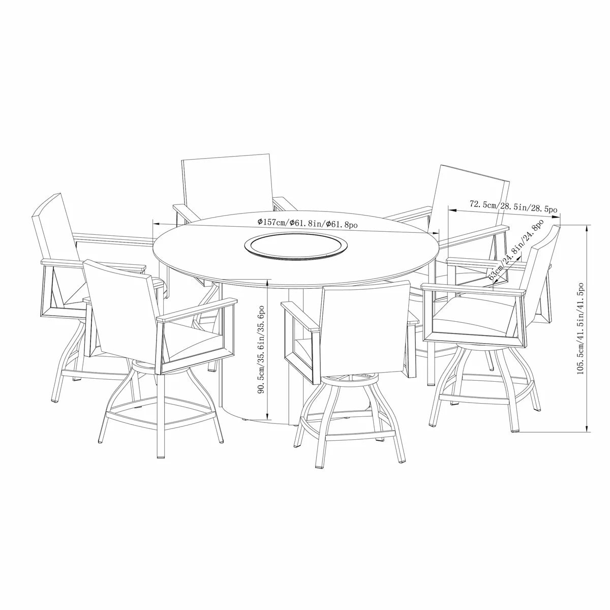 SunVilla Dover 7 Piece Wicker High Dining Fire Set + Cover