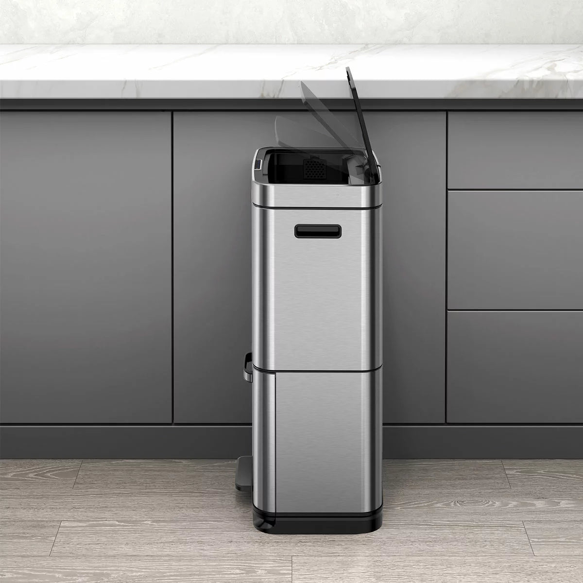 EKO 54 Litre Stainless Steel Dual Compartment Recycling Motion Sensor Bin (35L