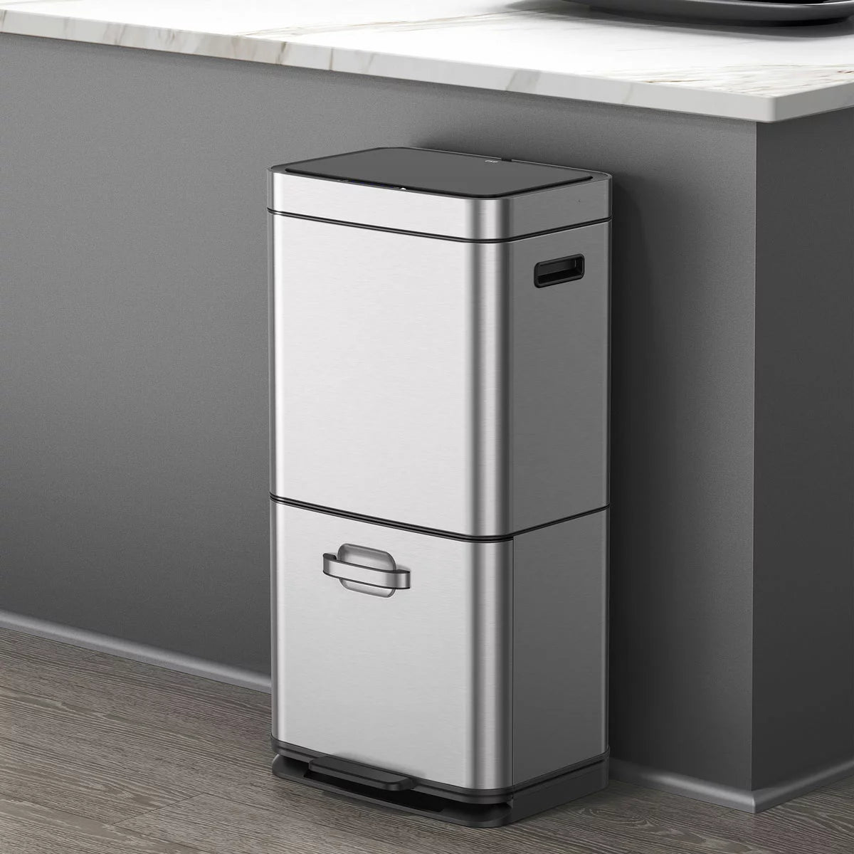 EKO 54 Litre Stainless Steel Dual Compartment Recycling Motion Sensor Bin (35L
