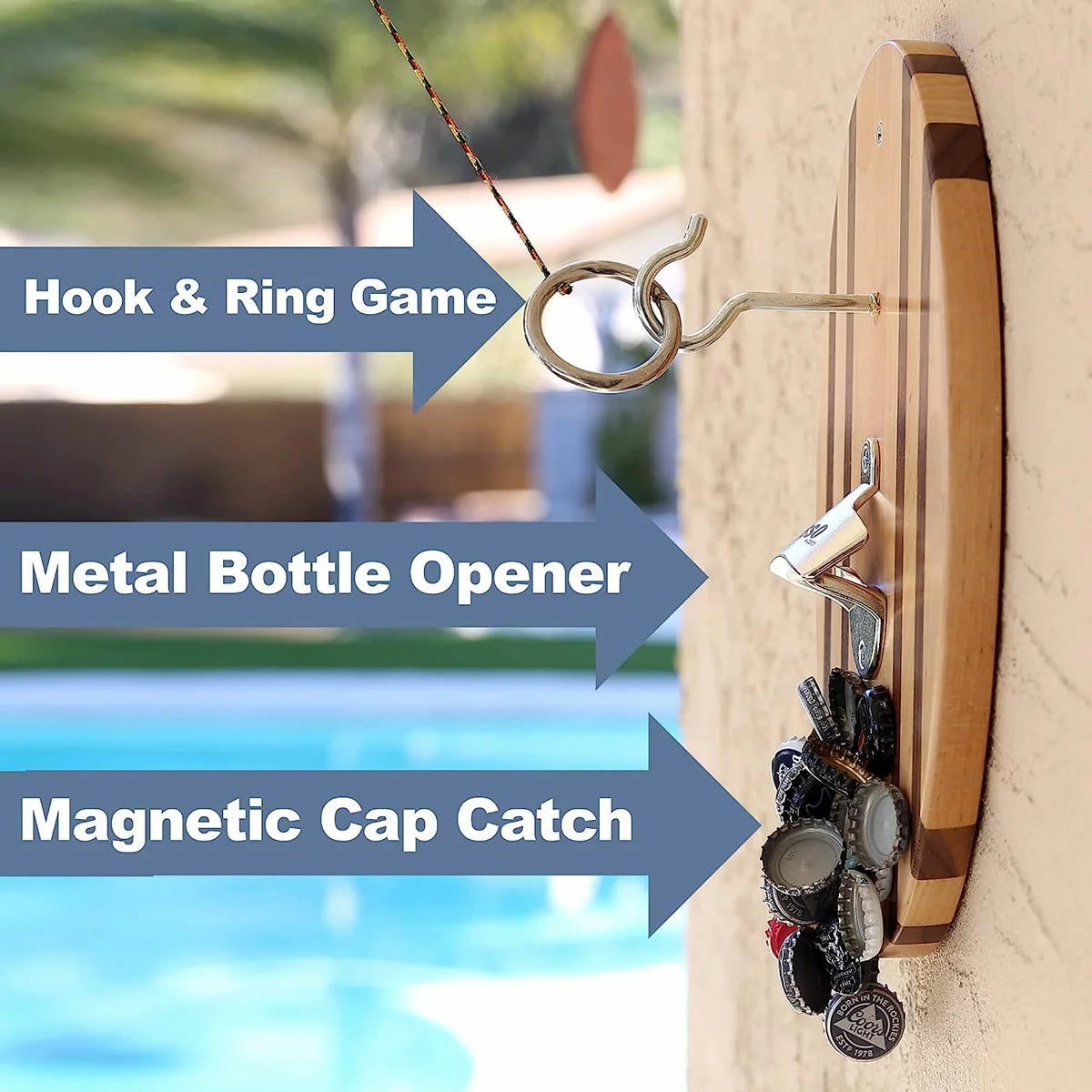 Vivere Hook and Ring Game with Bottle Opener & Magnetic Bottle Cap Catch (2