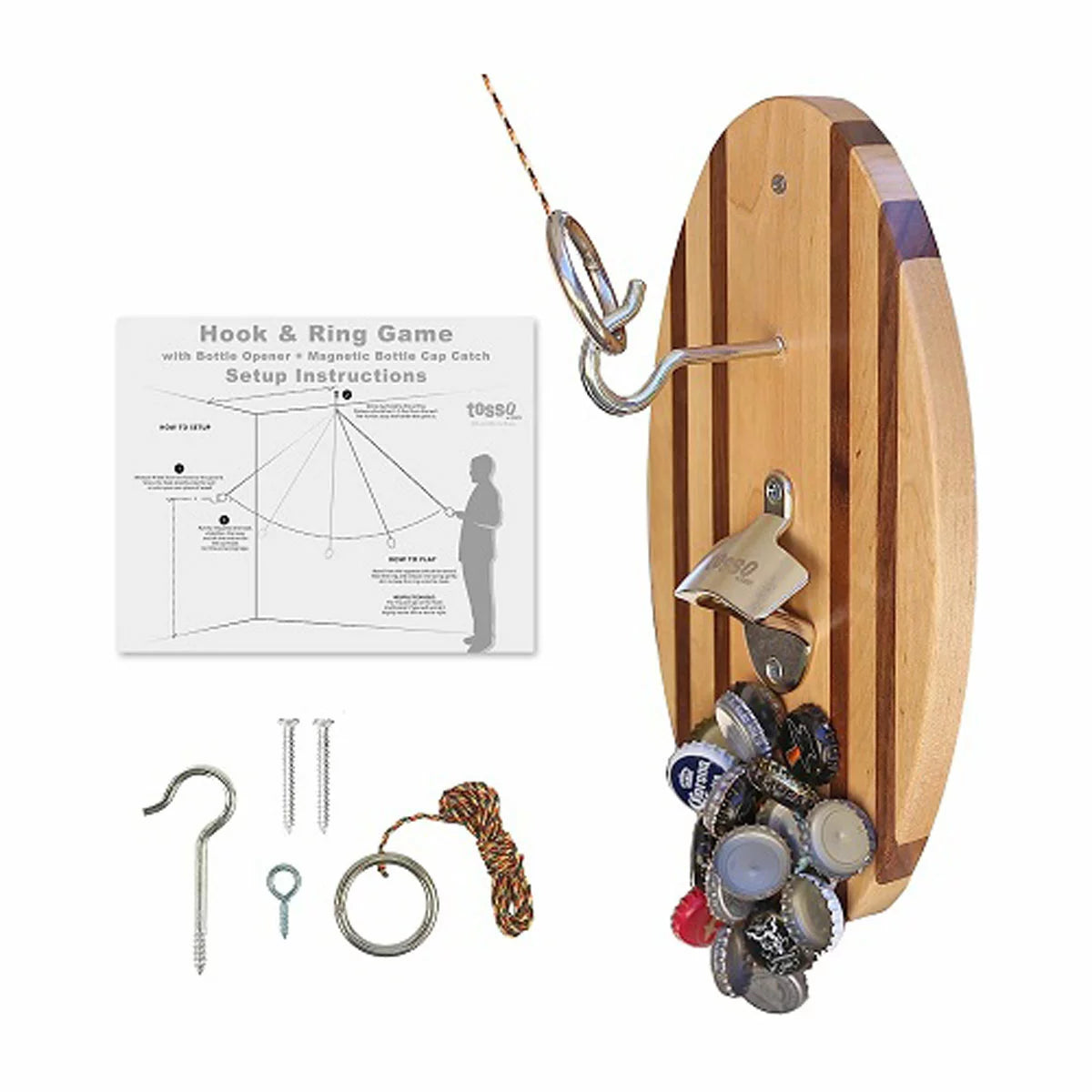 Vivere Hook and Ring Game with Bottle Opener & Magnetic Bottle Cap Catch (2