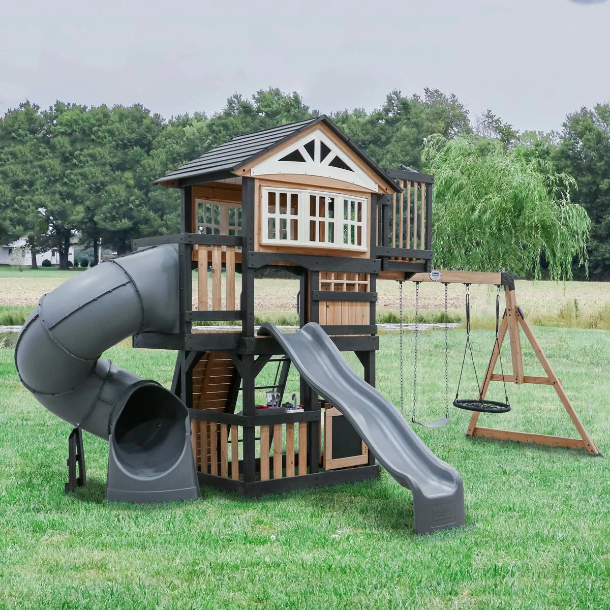 Backyard Discovery Magnolia Falls Wooden Climbing Frame and Swing Set (3-10