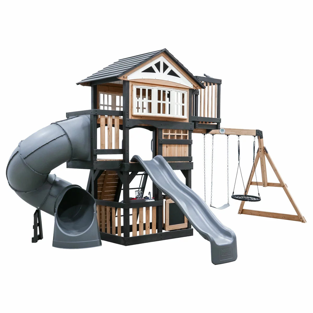 Backyard Discovery Magnolia Falls Wooden Climbing Frame and Swing Set (3-10