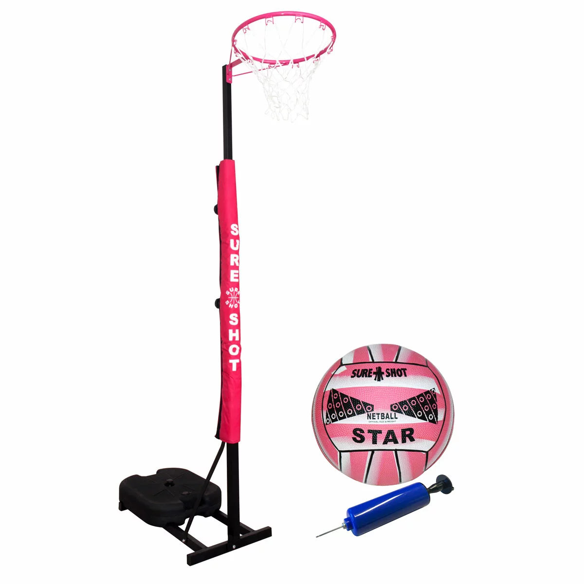Sure Shot 9ft (2.7 m) Prime Shot Junior Netball Goal in Pink/Grey with Padding