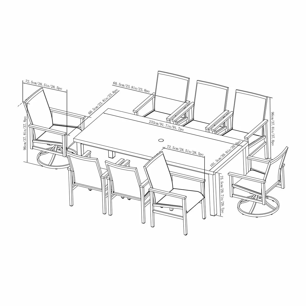 SunVilla Royce 9 Piece Sling Dining Set + Cover
