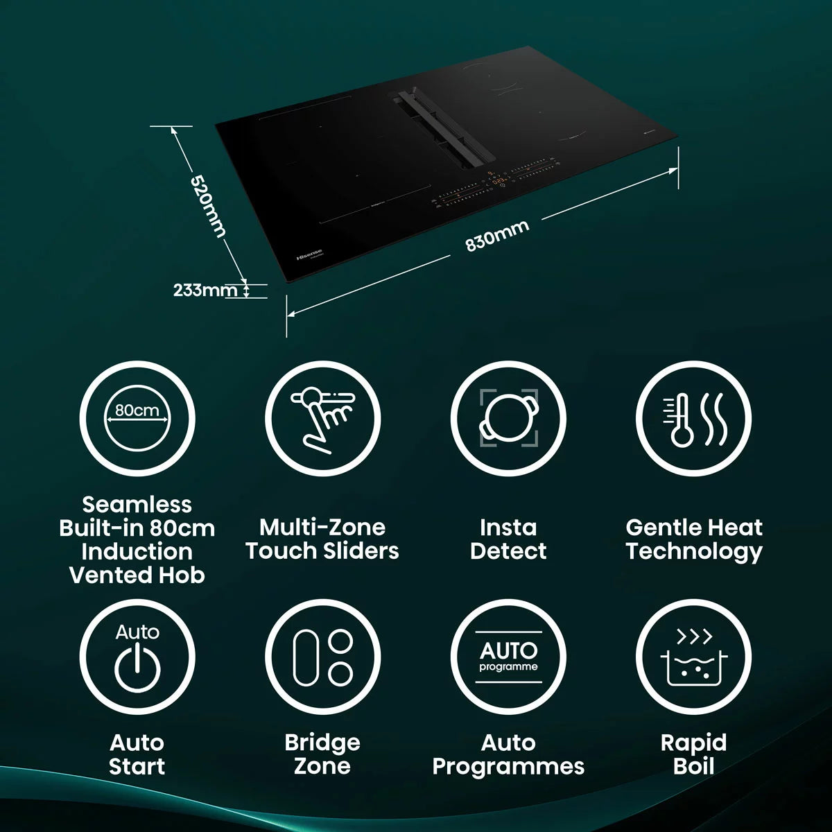 Hisense Hi6 HEH8432BSCWF 83cm Induction Hob with Bridge Zone in Black