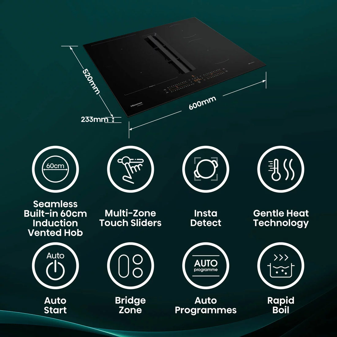 Hisense Hi6 HEH6432BSCWF 60cm Induction Hob in Black, For External