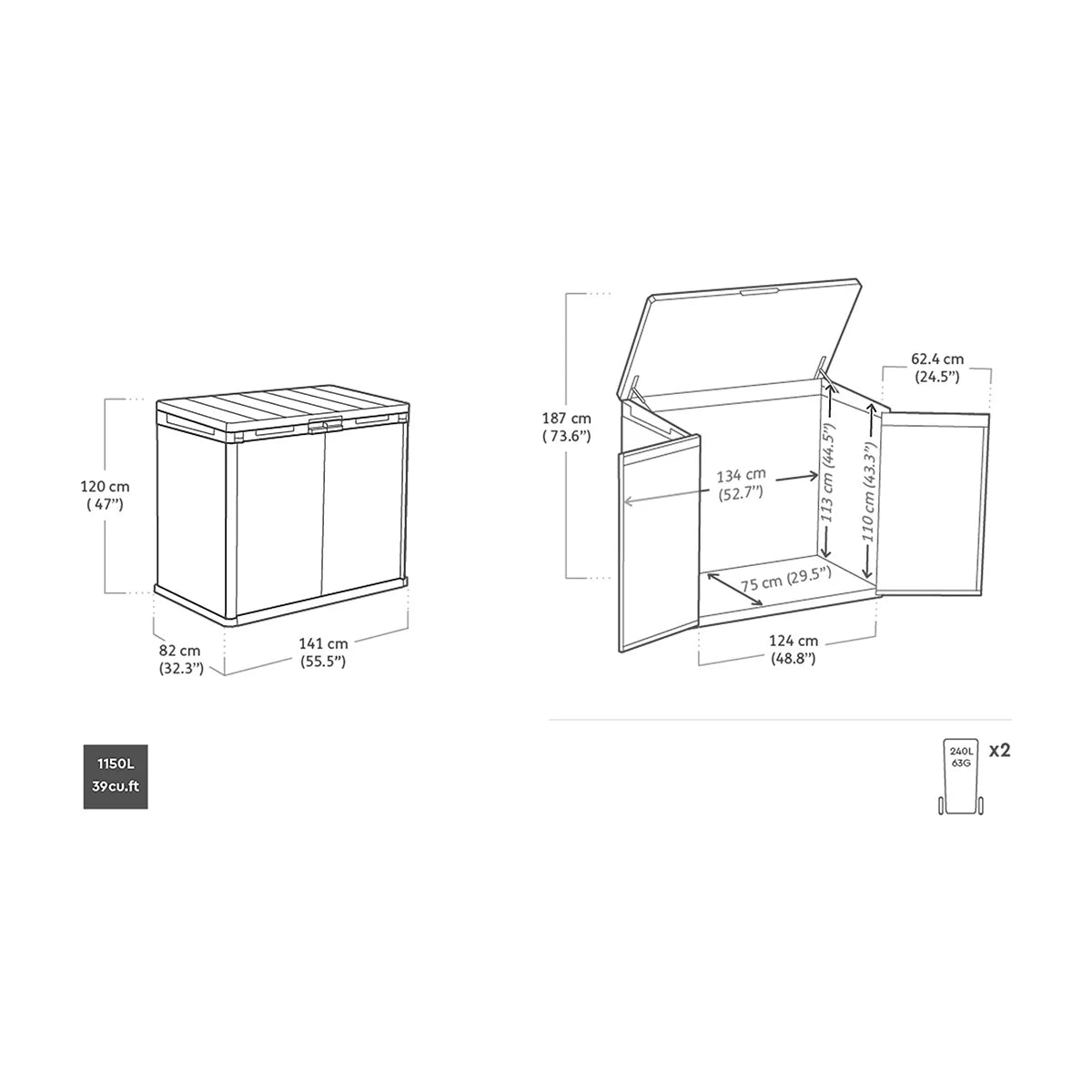 Keter Rosewood 4ft 7" x 2ft 8" (1.4 x 0.82m) 1, 150 Litre Horizontal Storage