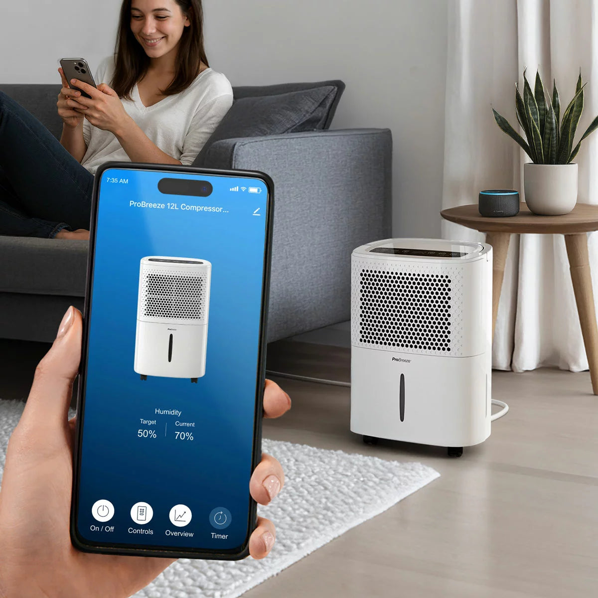 Pro Breeze 12L Dehumidifer With Humidistat & Smart App Control, PB-D-06W-W-UK