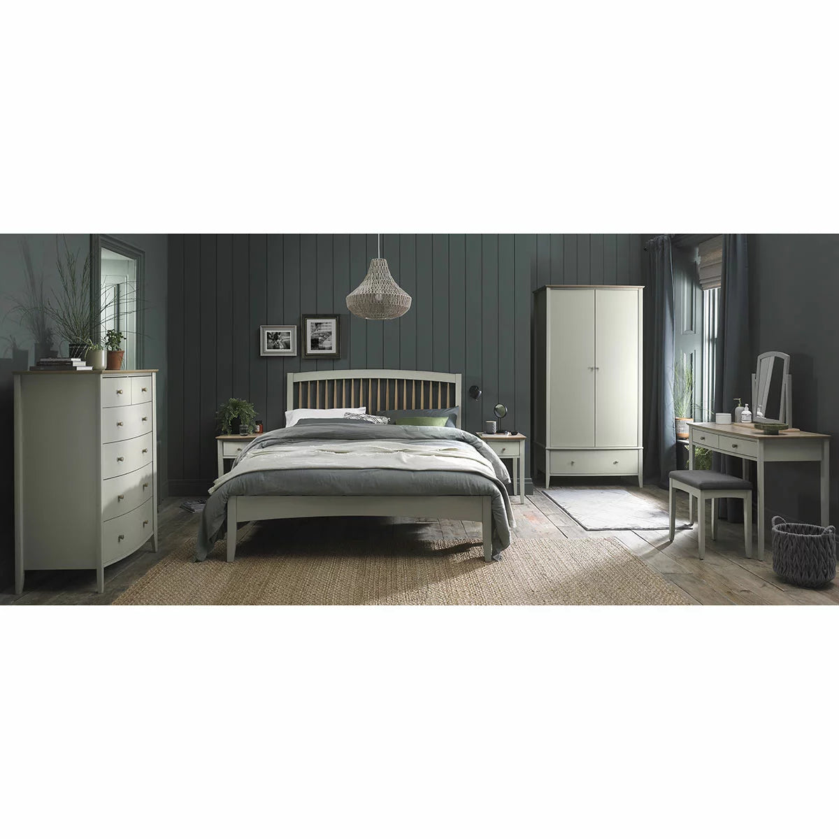 Bentley Designs Whitby Scandi Oak & Soft Grey 5 Drawer Chest of Drawers
