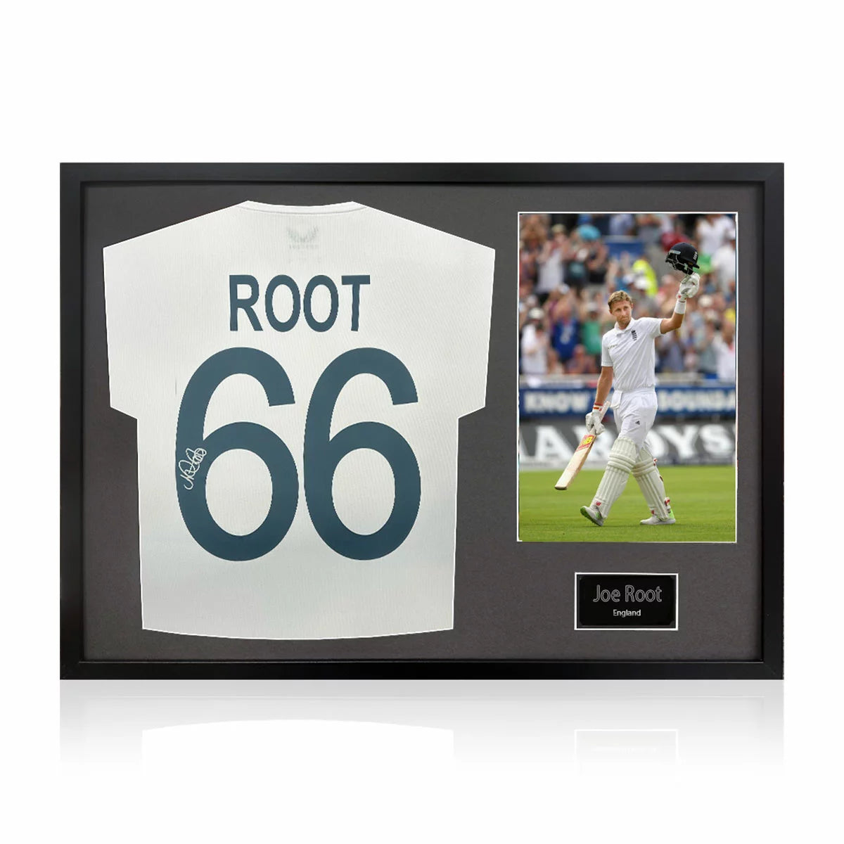 Joe Root Signed Framed England Cricket Shirt including 1 Photo in 2 Options