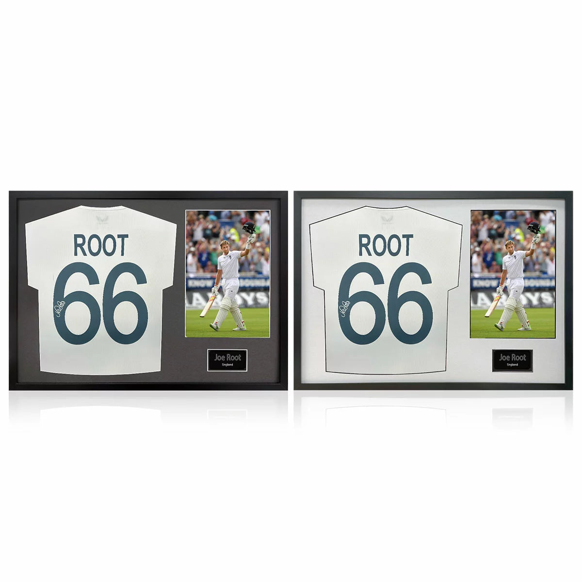 Joe Root Signed Framed England Cricket Shirt including 1 Photo in 2 Options
