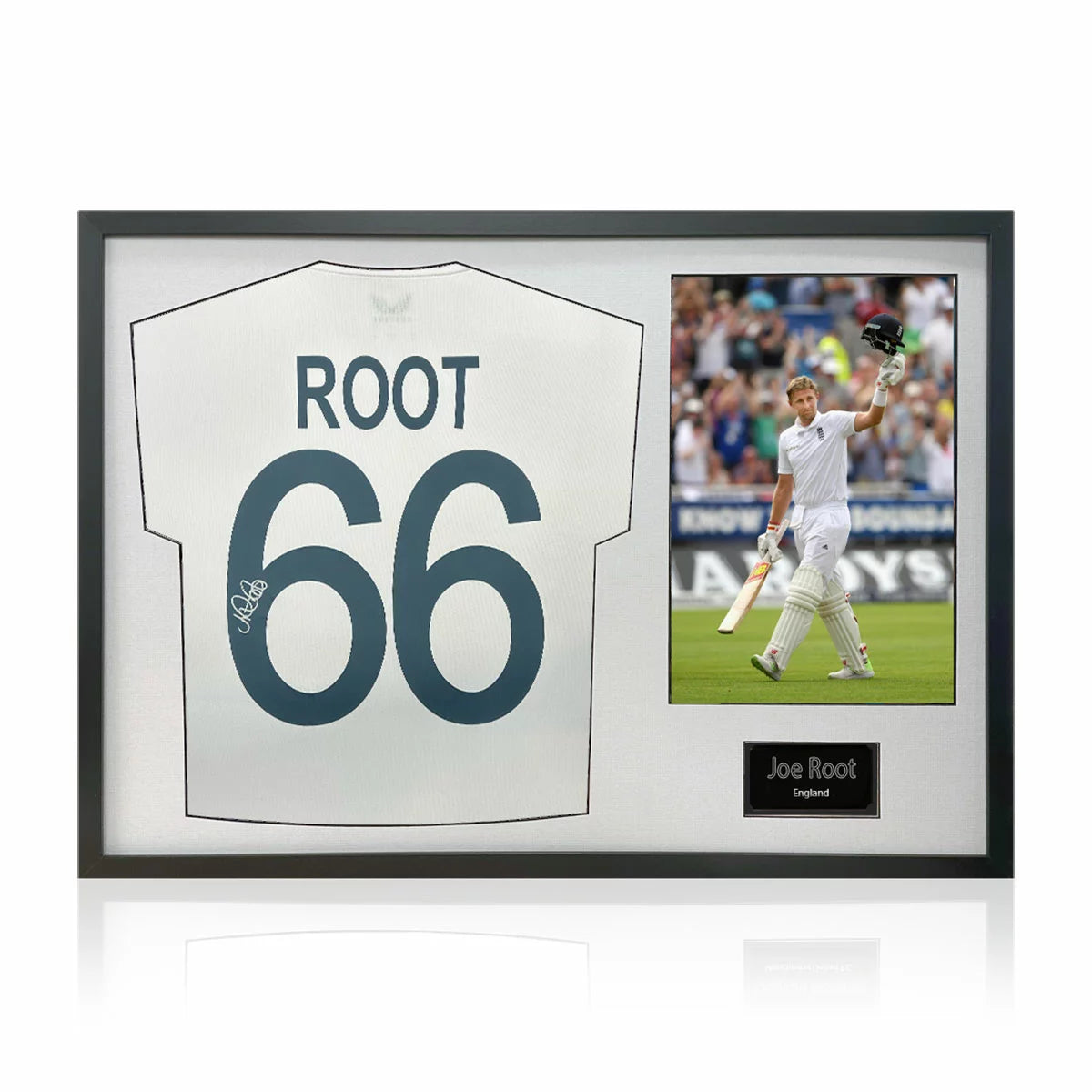 Joe Root Signed Framed England Cricket Shirt including 1 Photo in 2 Options