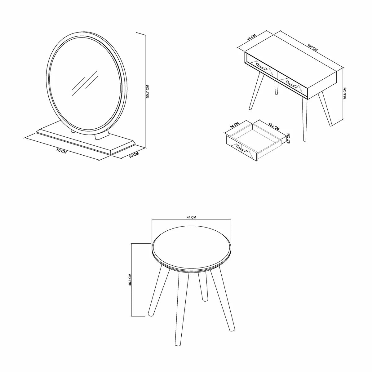 Bentley Designs Sienna Fumed Oak & Peppercorn Dressing Table & Stool