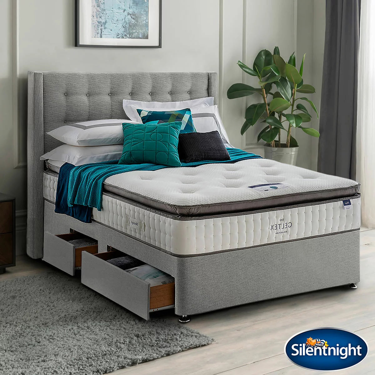 Silentnight Continental Divan Base with Bloomsbury Headboard & 3