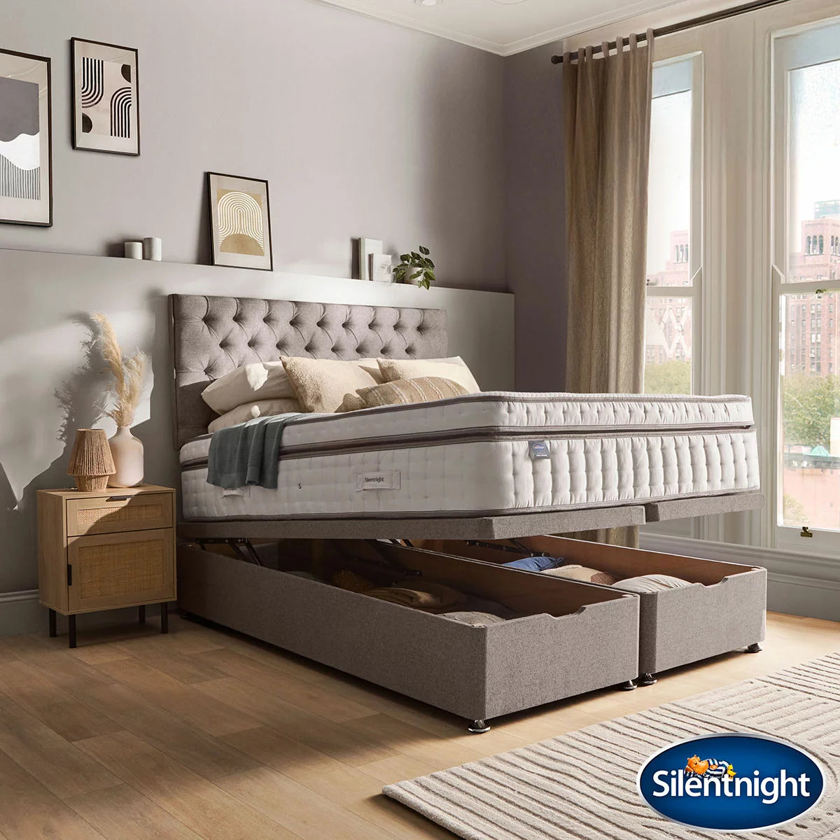 Silentnight Full Ottoman Divan Base with Eden Headboard & 3 Sizes