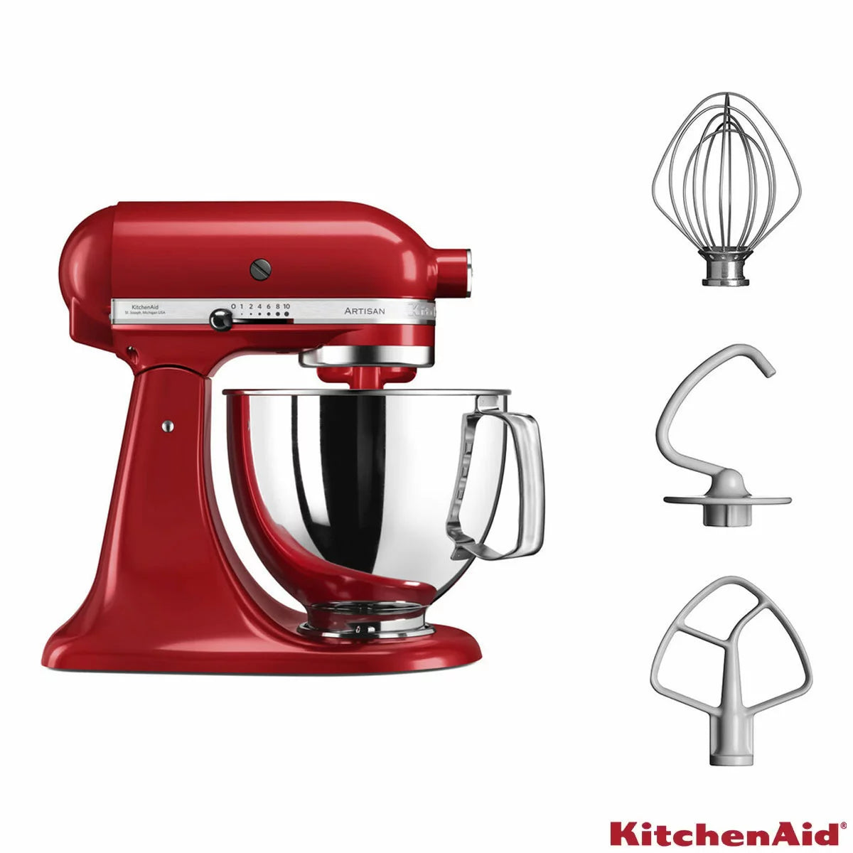 KitchenAid Artisan Stand Mixer 4.8L Stainless Steel Bowl, Empire Red, 5KSM125BER
