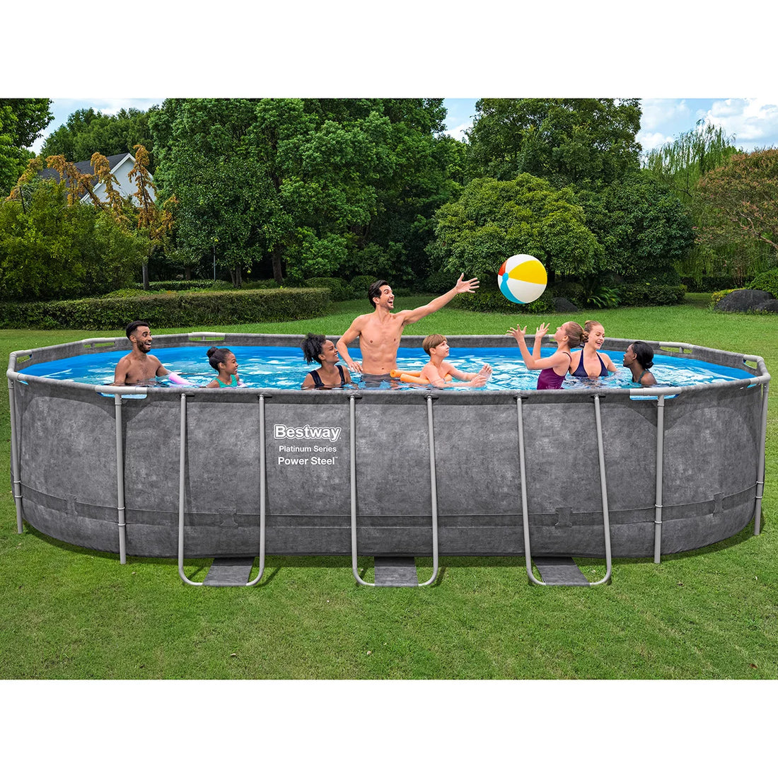 Bestway 20ft x 12ft Platinum Series Power Steel Oval Frame Pool with Sand Filter