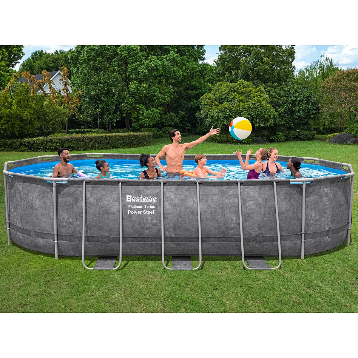 Bestway 20ft x 12ft Platinum Series Power Steel Oval Frame Pool with Sand Filter