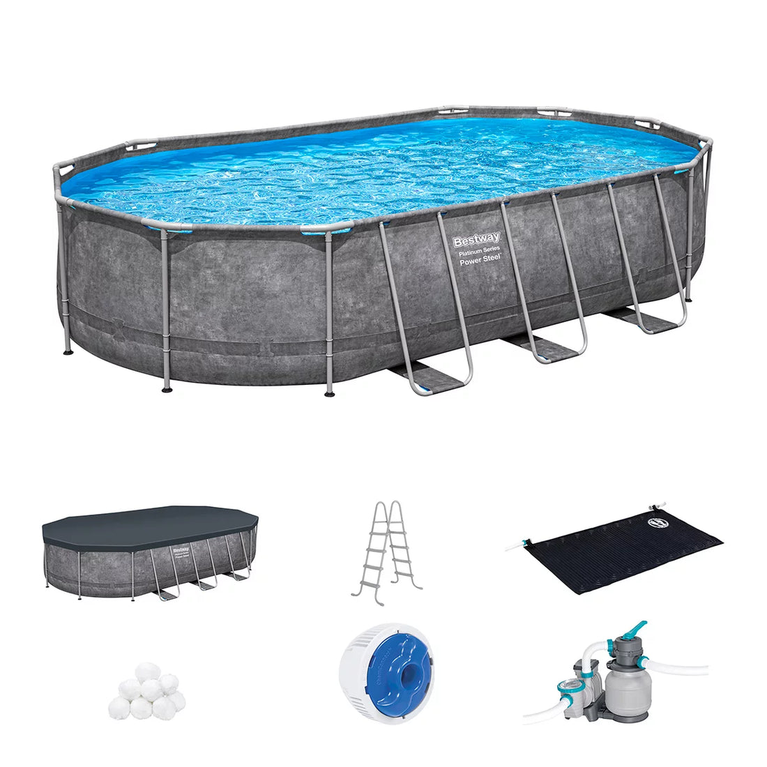 Bestway 20ft x 12ft Platinum Series Power Steel Oval Frame Pool with Sand Filter