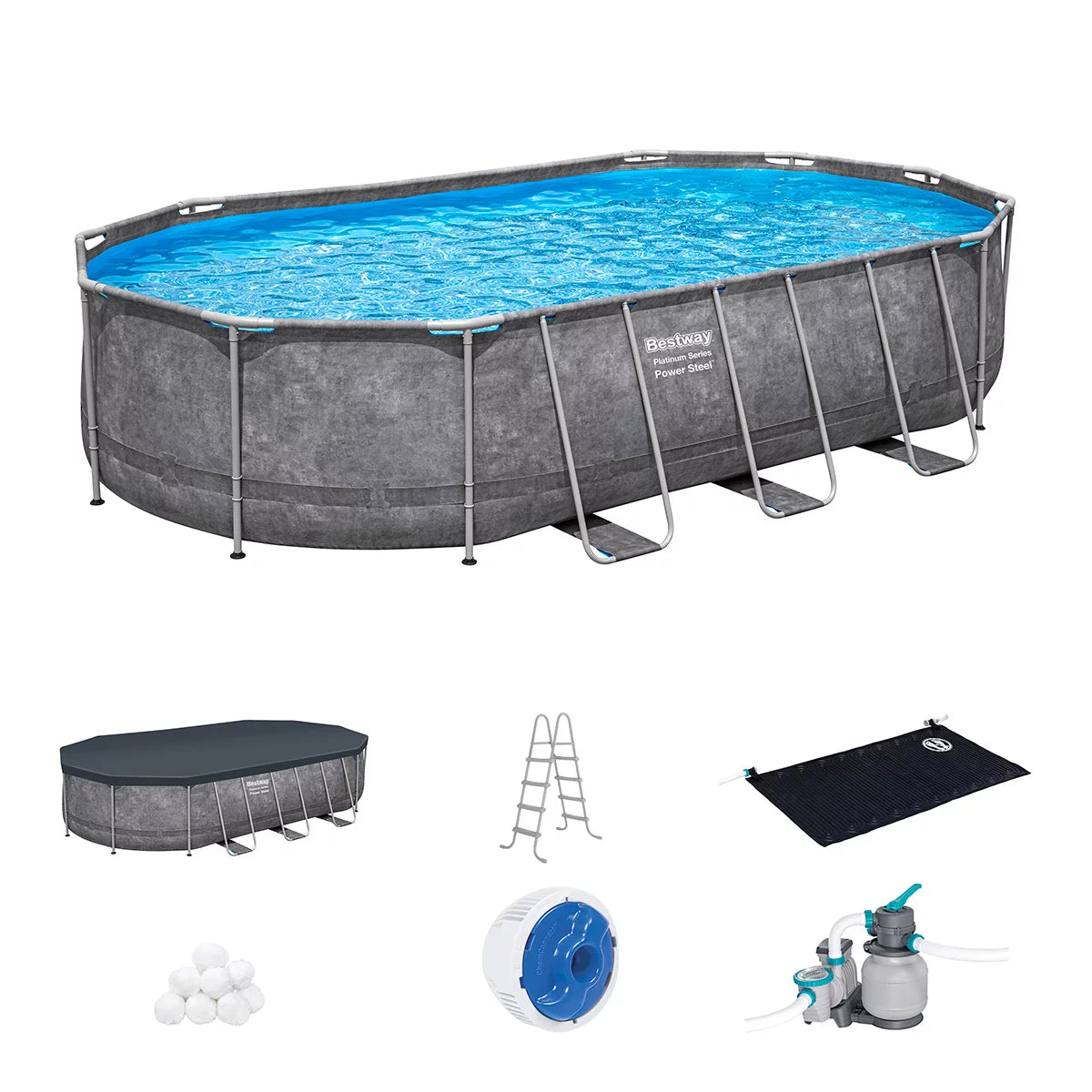 Bestway 20ft x 12ft Platinum Series Power Steel Oval Frame Pool with Sand Filter