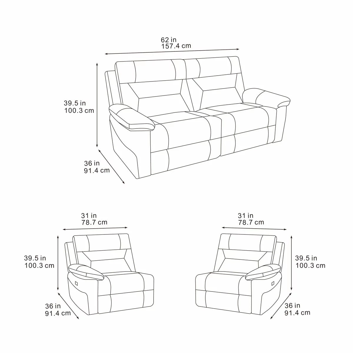 Lucca Grey Fabric Power Reclining 2 Seater Sofa