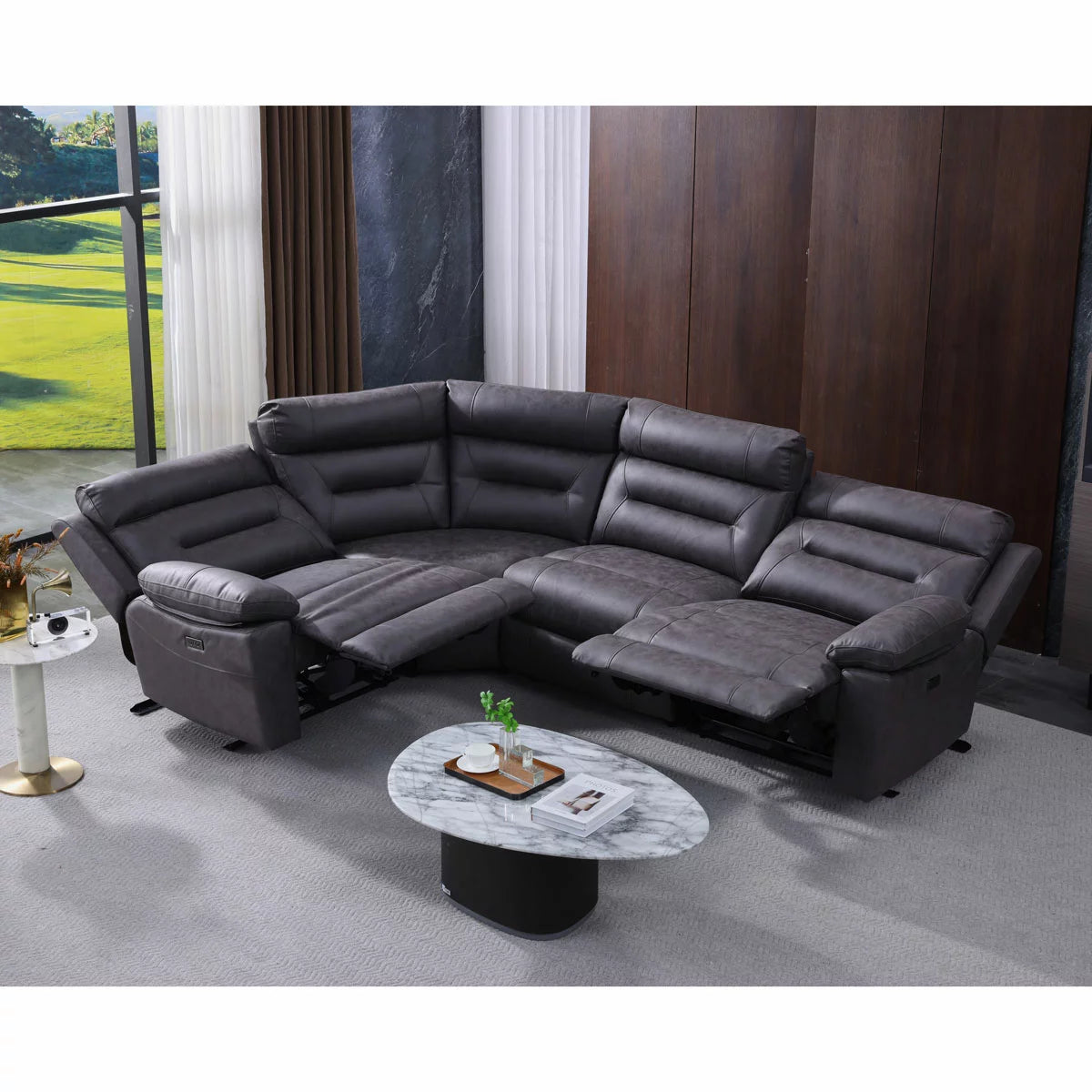 Lucca Grey Fabric Power Reclining Corner Sofa