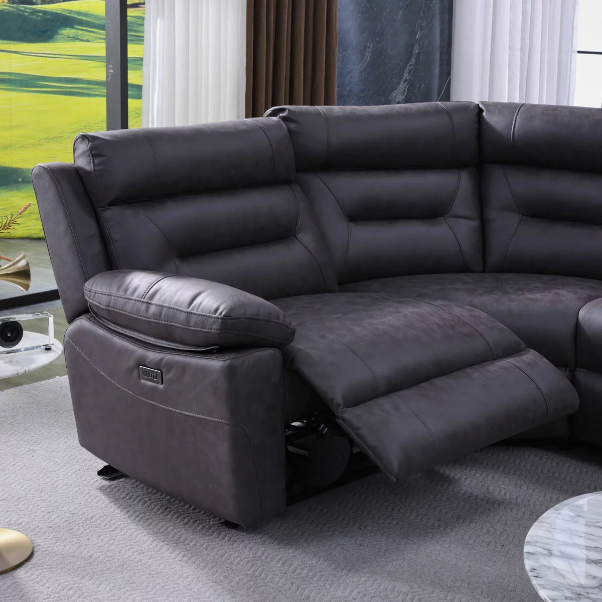 Lucca Grey Fabric Power Reclining Corner Sofa