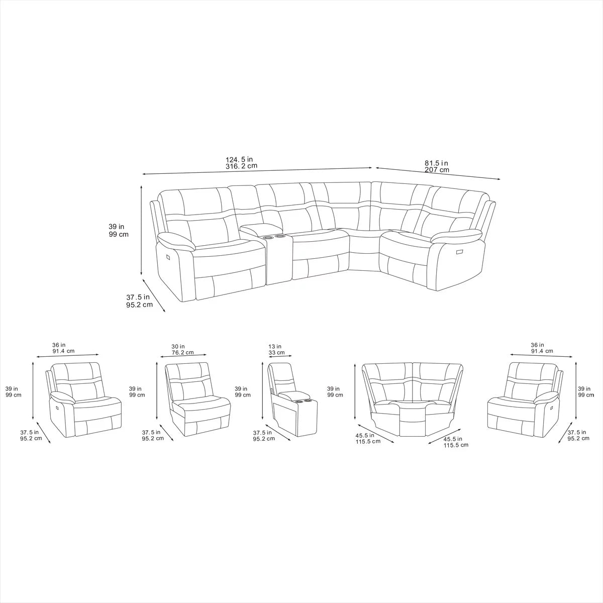 Jackson Grey Fabric Power Reclining Corner Sofa
