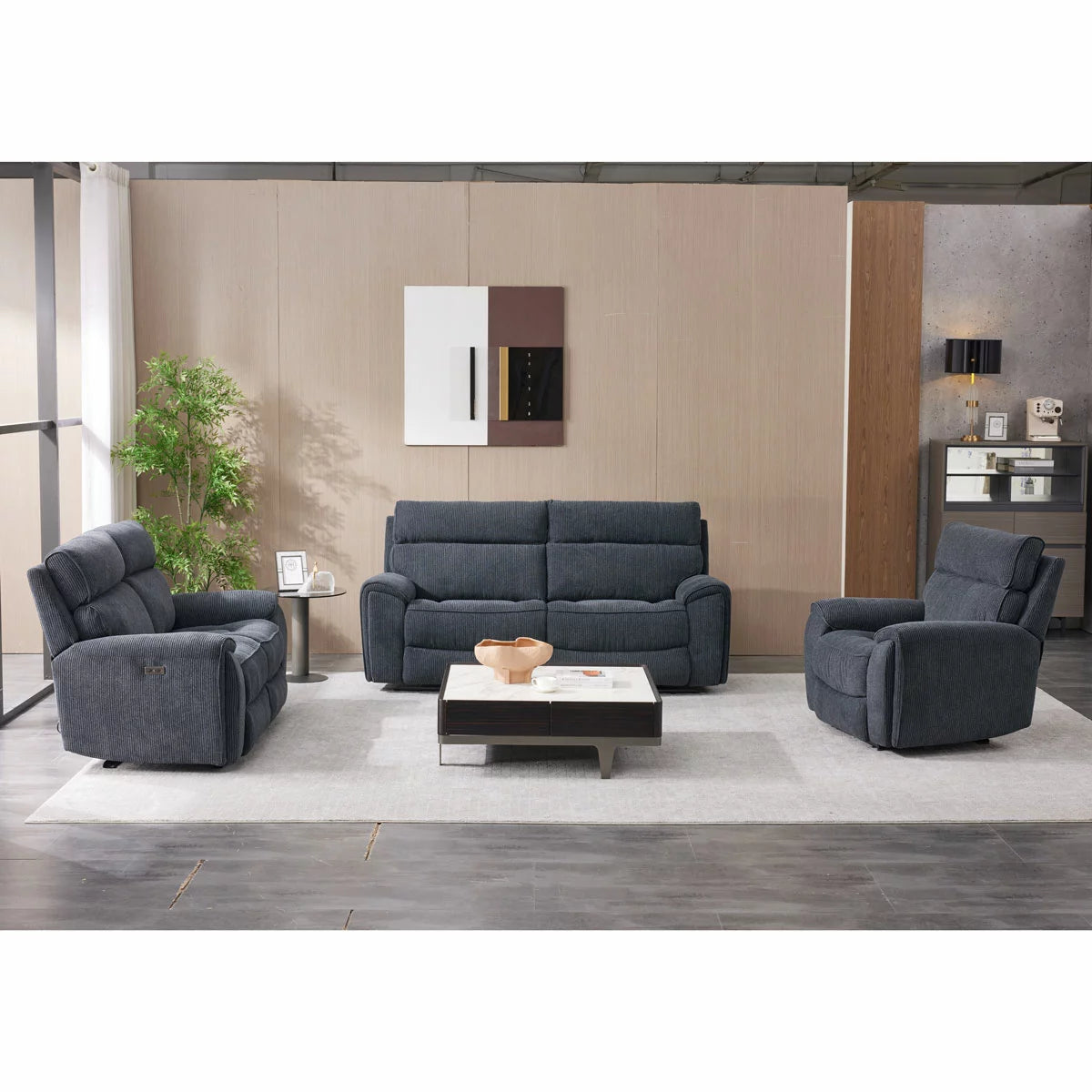 Atlanta Grey Cord Fabric Power Recliner Armchair