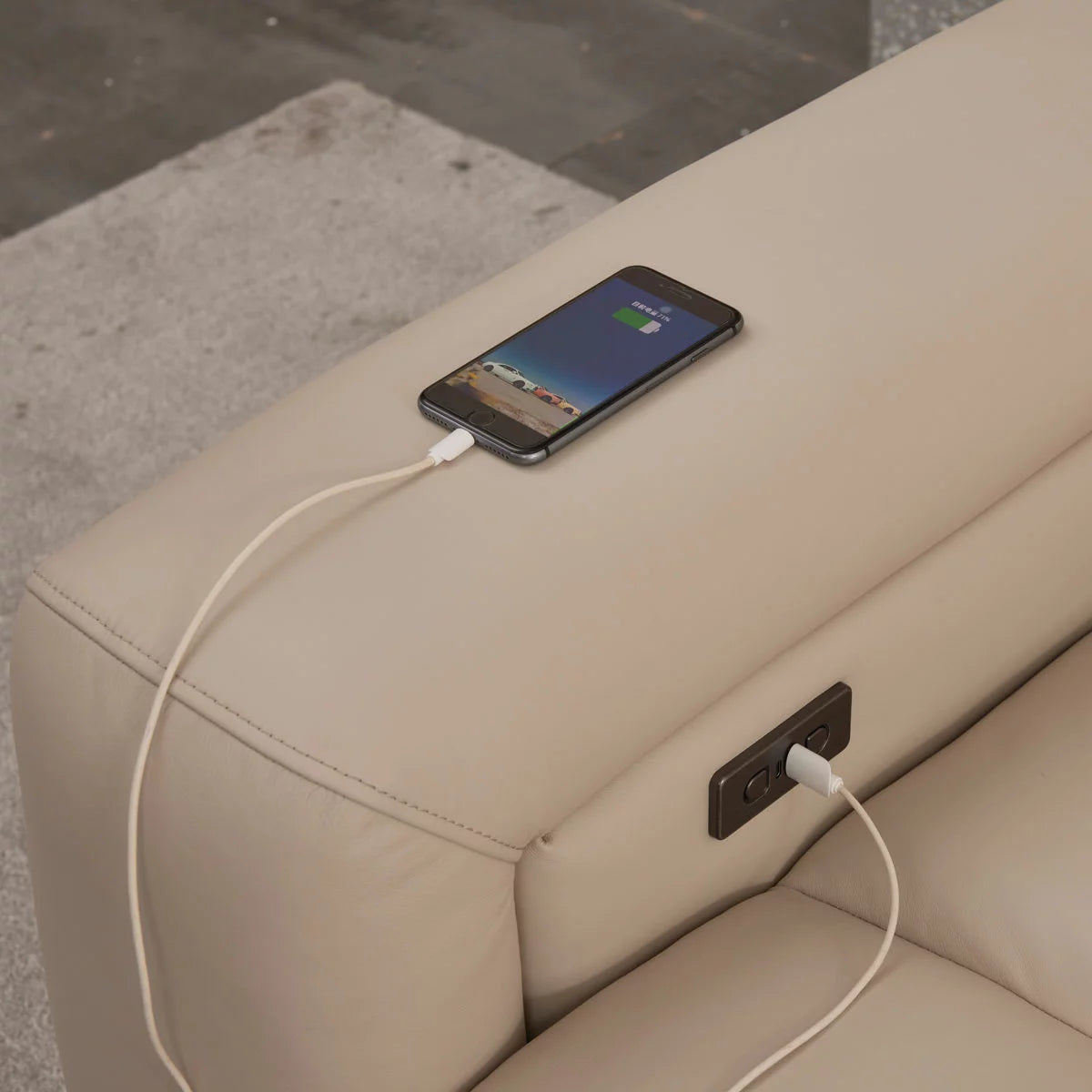Dallas Cream Leather Power Sliding 3 Seater Sofa